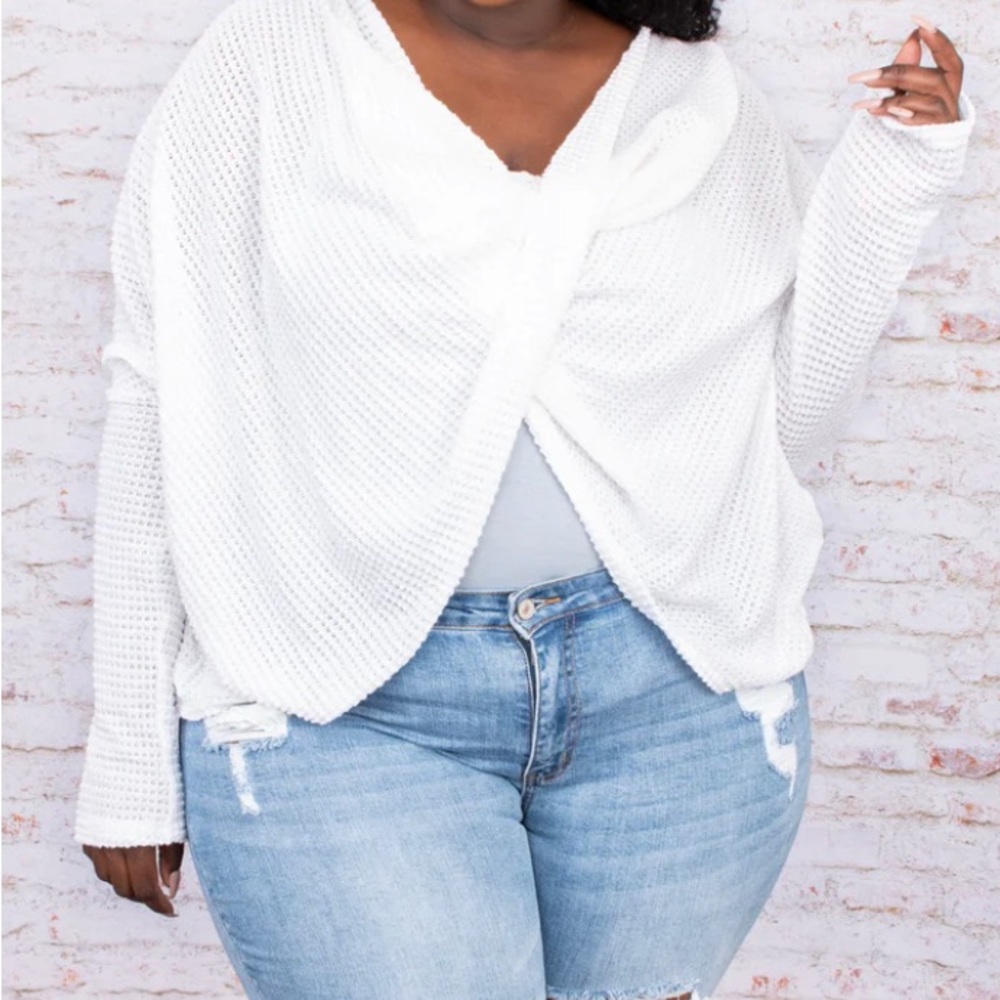 Front Twist Long Sleeve Waffle Top